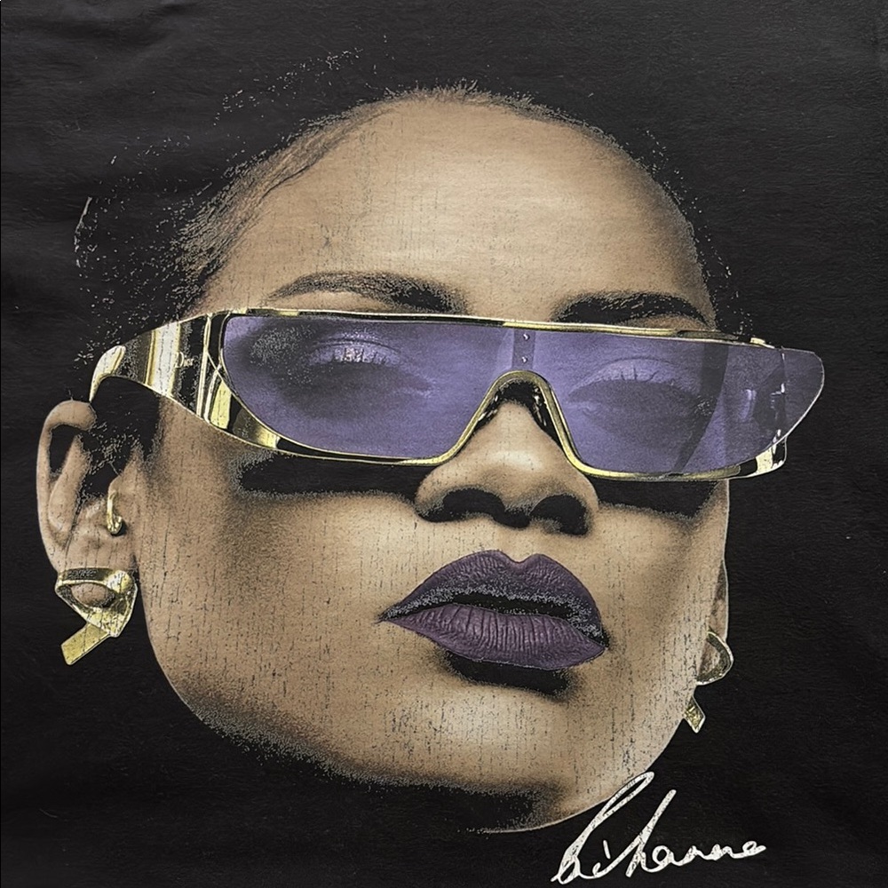 Comfort Colors Custom Half Tone Rihanna Black Tee with Purple Graphic